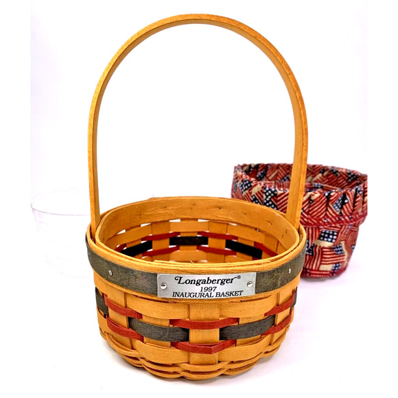 Longaberger 1997 Inaugural Basket w/ Flag Liner & Protector Patriotic - Picture 2 of 10